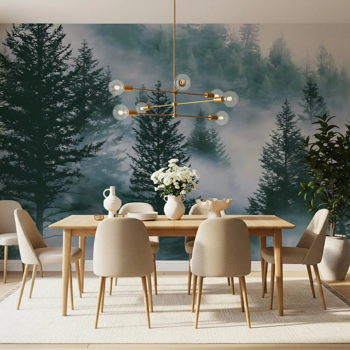 Misty Alpine Forest Serenity Wall Mural