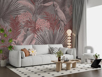 Muted Pink Cockatoo Tropical Foliage Wall Mural
