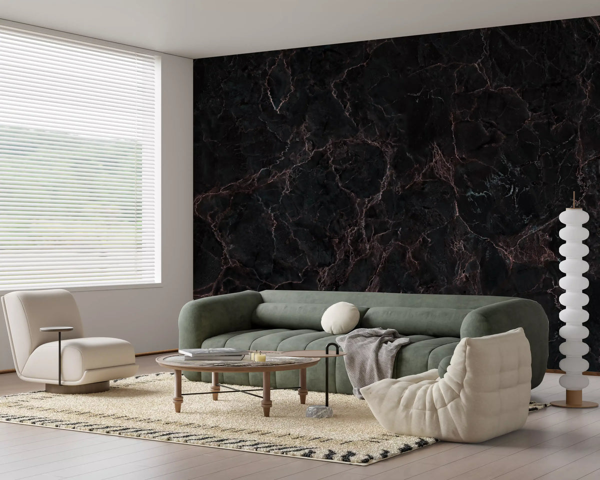Midnight Obsidian Veins Wall Mural