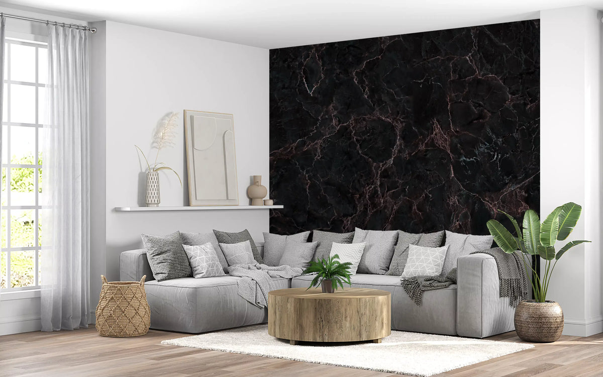 Midnight Obsidian Veins Wall Mural