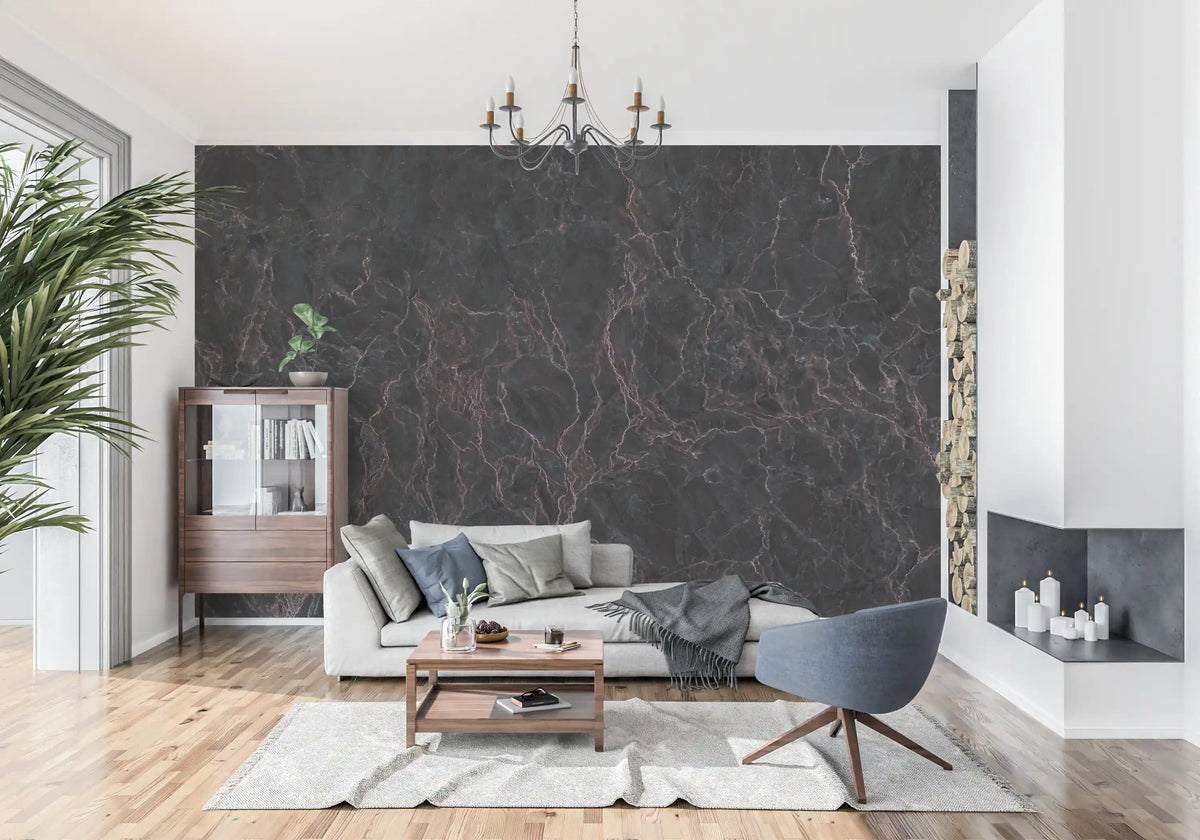 Midnight Rose Veined Marble Wall Mural