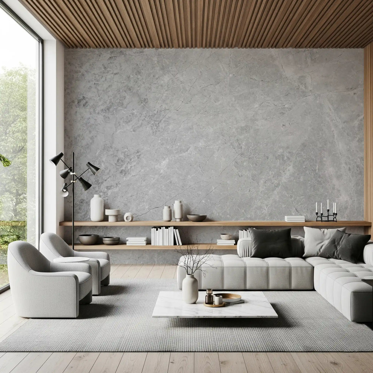 Classic Light Gray Stone Marble Wall Mural