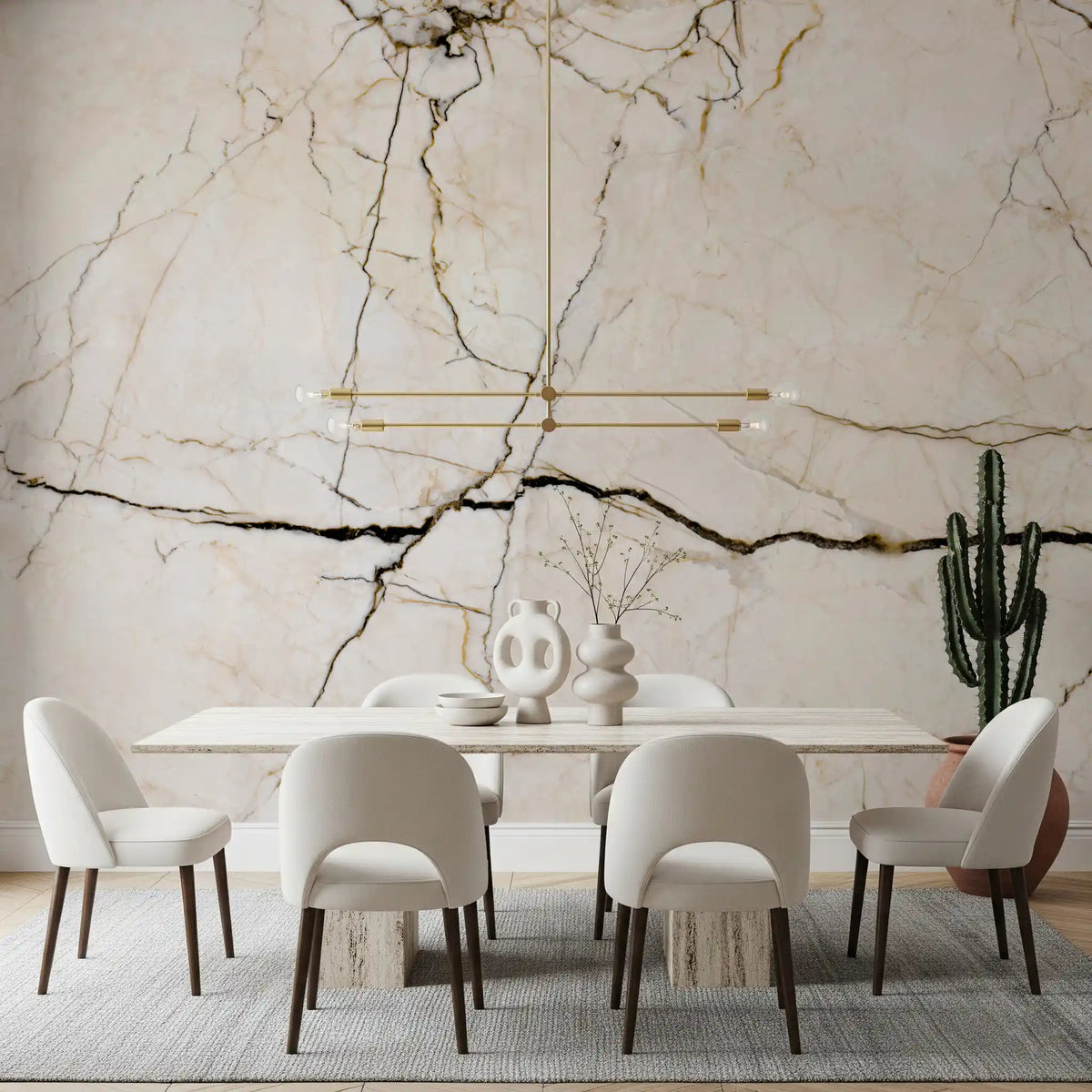 Cream and Charcoal Vein Marble Wall Mural