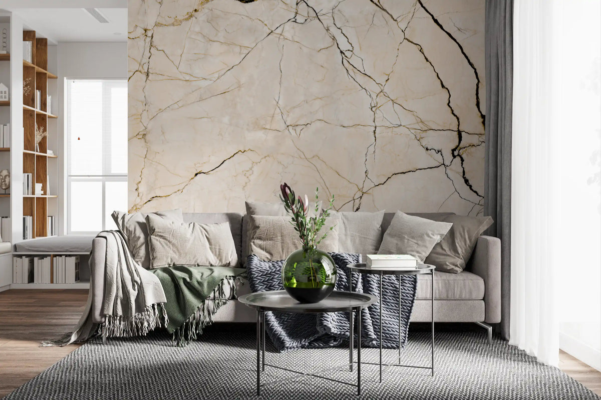 Cream and Black Marble Vein Wall Mural
