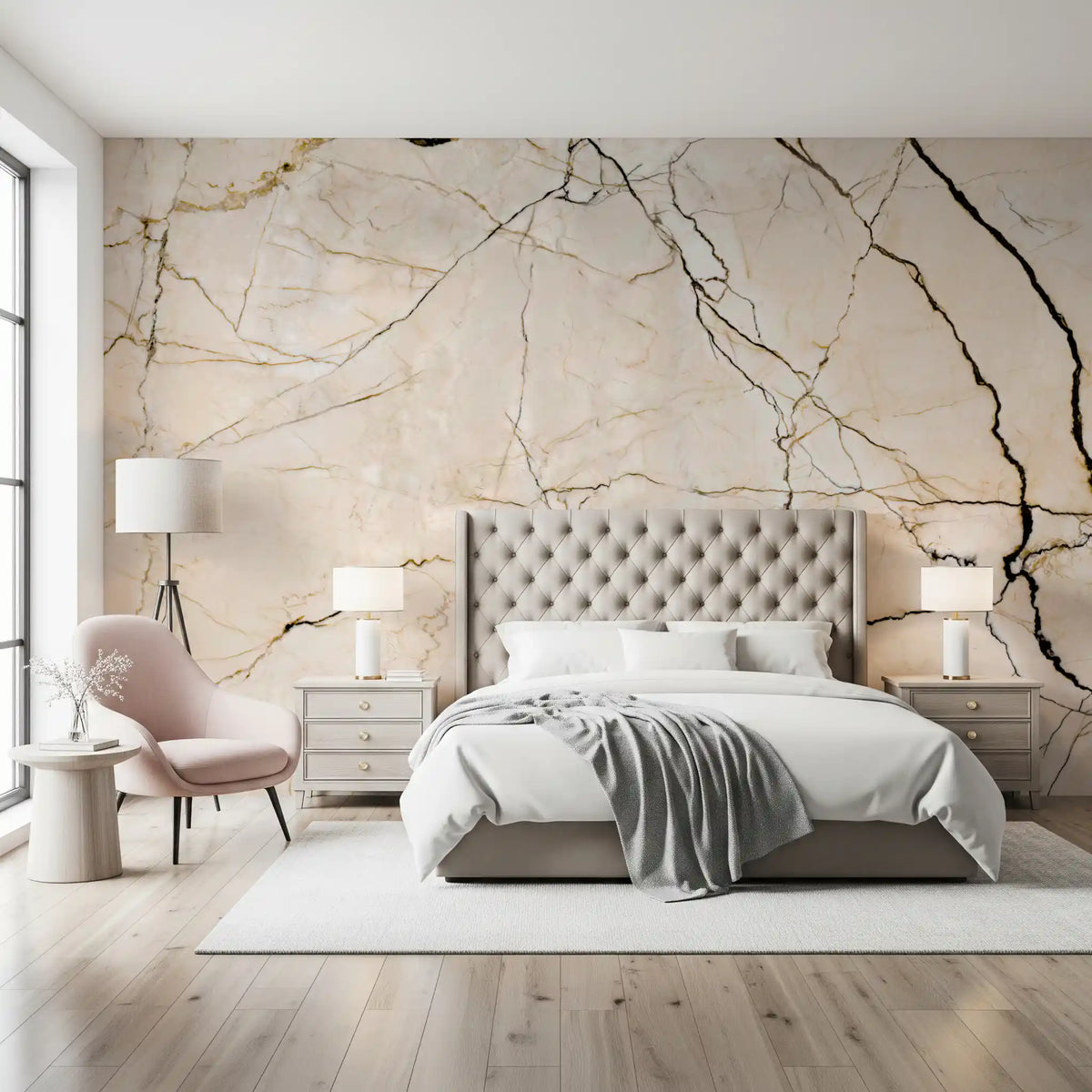 Cream and Black Marble Vein Wall Mural