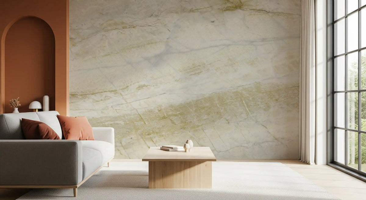 Golden Veined Cream Stone Texture Wall Mural