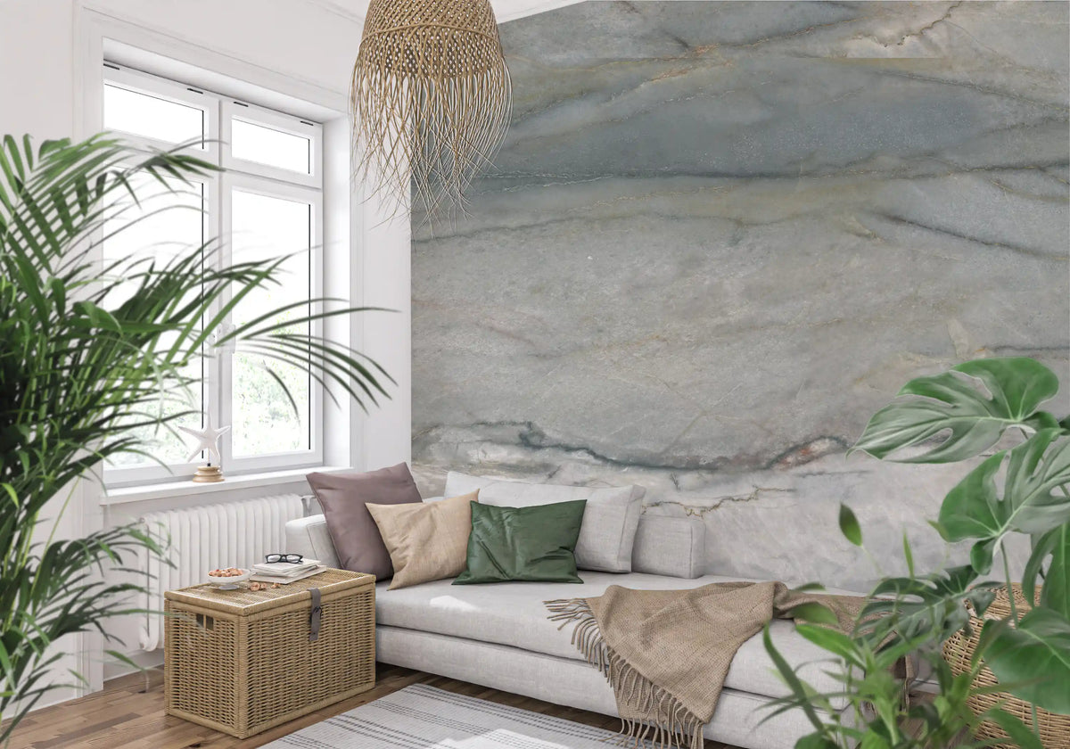 Cool Grey Stone Veins Wall Mural
