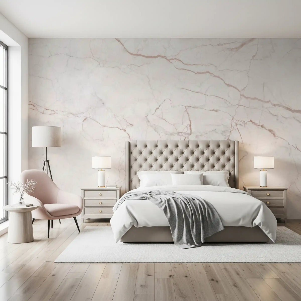 Blush Veined Marble Stone Wall Mural