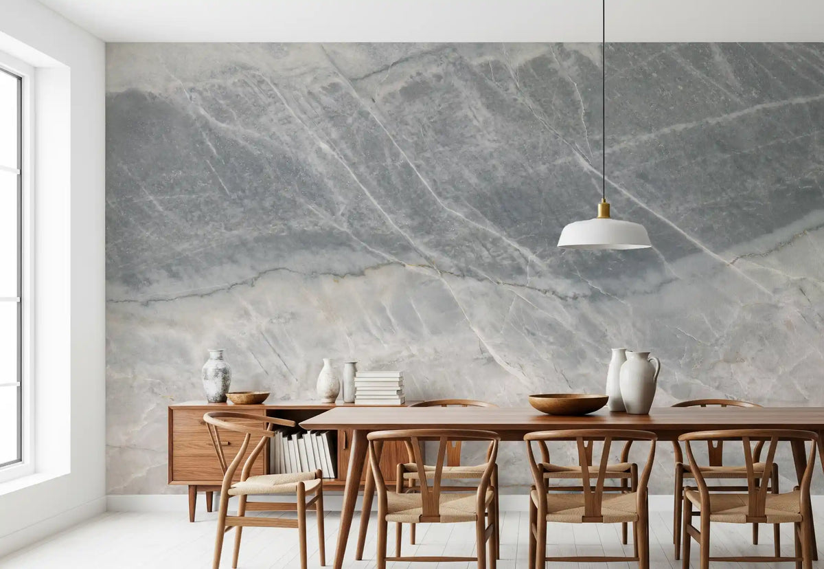 Cool Grey Marble Veined Stone Texture Wall Mural