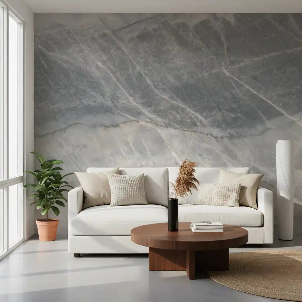 Cool Grey Marble Veined Stone Texture Wall Mural