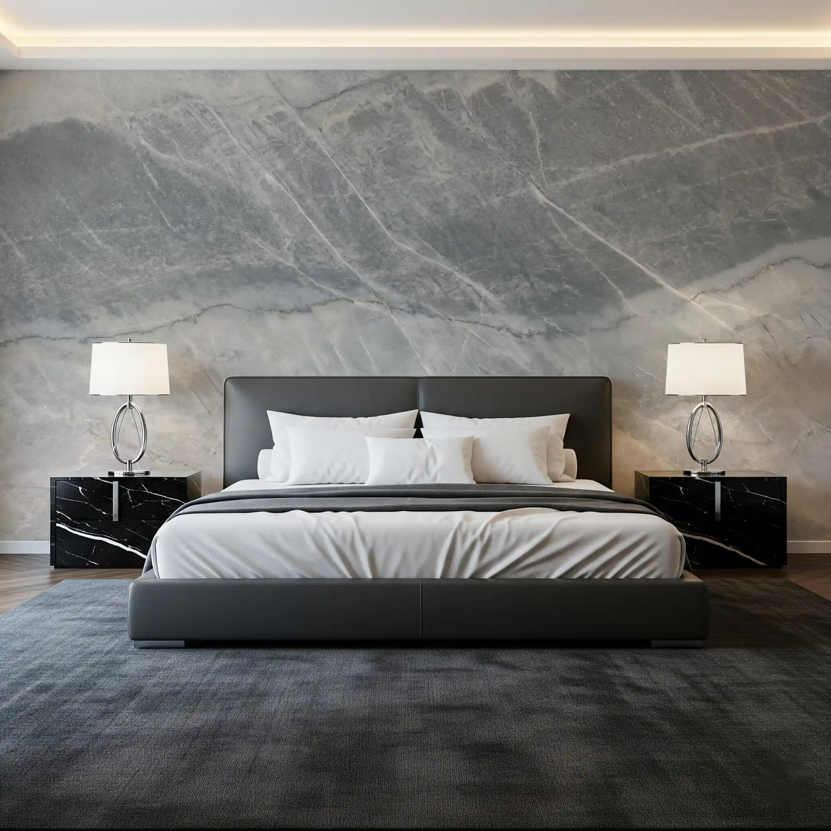 Cool Grey Marble Veined Stone Texture Wall Mural