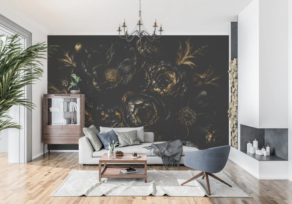 Opulent Gold Petal Still Life Wall Mural