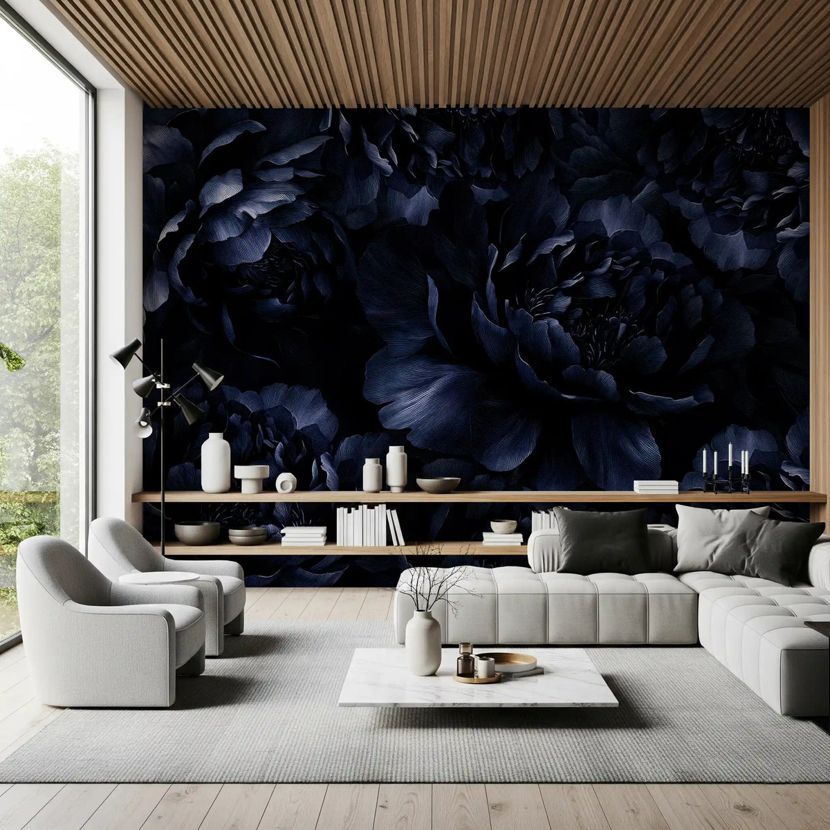 Midnight Peony Bloom Wall Mural
