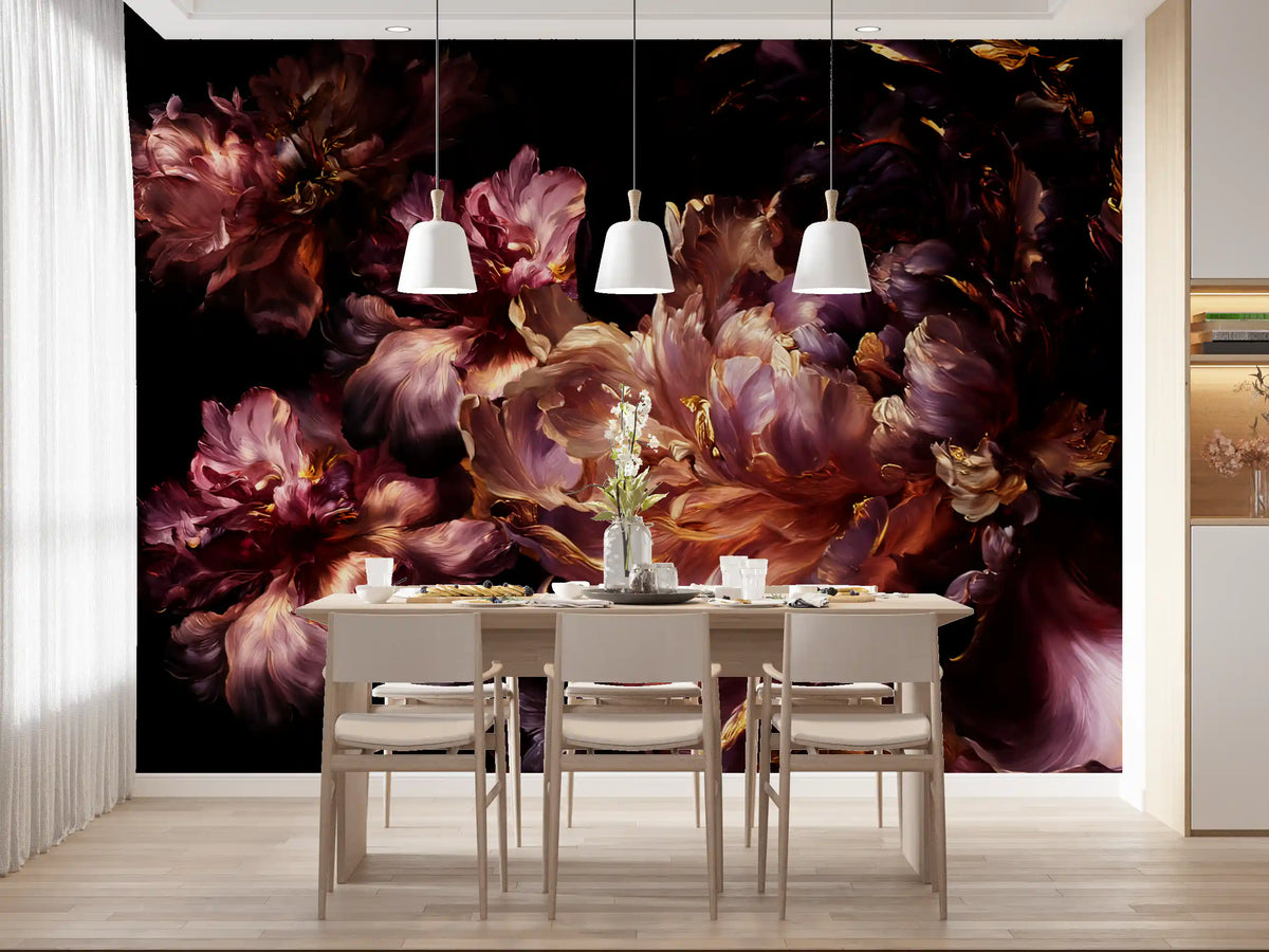 Gilded Dark Floral Bloom Wall Mural