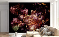 Gilded Dark Floral Bloom Wall Mural