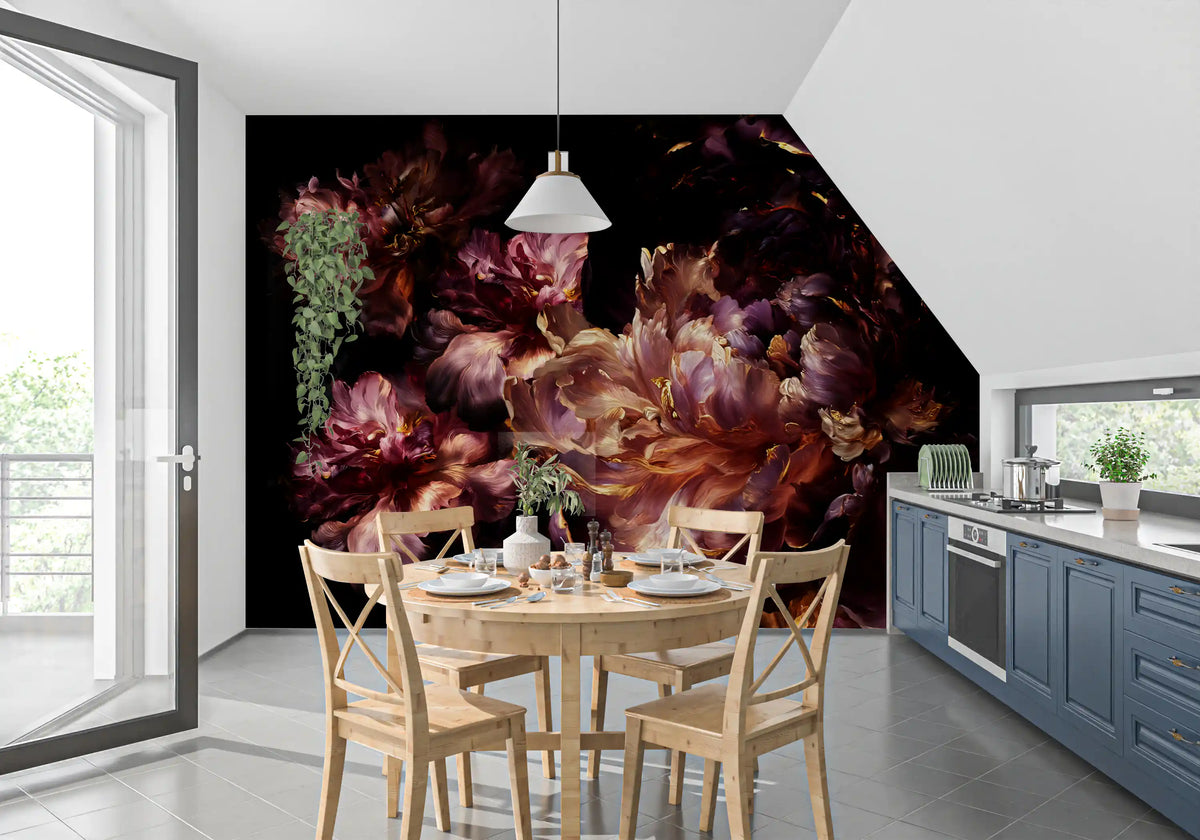 Gilded Dark Floral Bloom Wall Mural