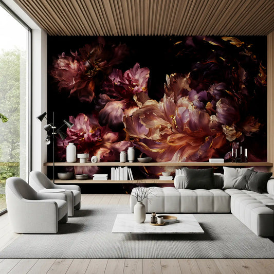 Gilded Dark Floral Bloom Wall Mural