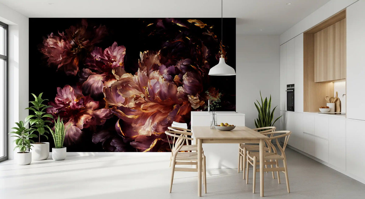 Gilded Dark Floral Bloom Wall Mural