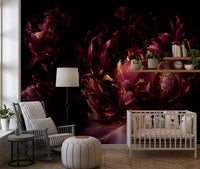 Midnight Crimson Bloom Wall Mural