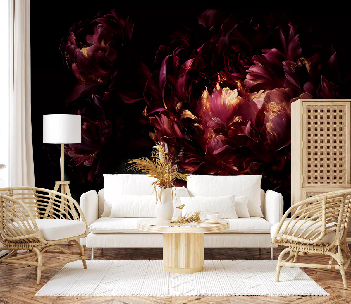 Midnight Crimson Bloom Wall Mural