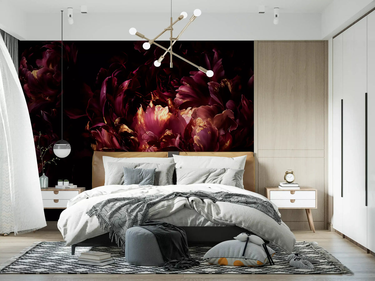 Midnight Crimson Bloom Wall Mural