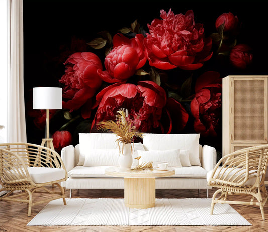 Crimson Peony Bloom Wall Mural