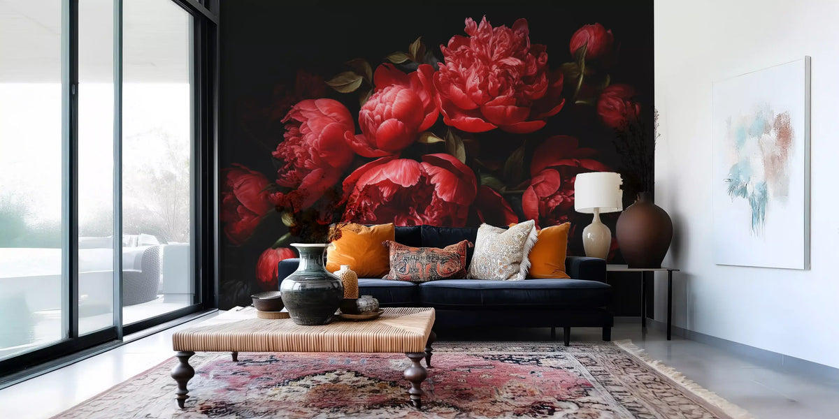 Crimson Peony Bloom Wall Mural