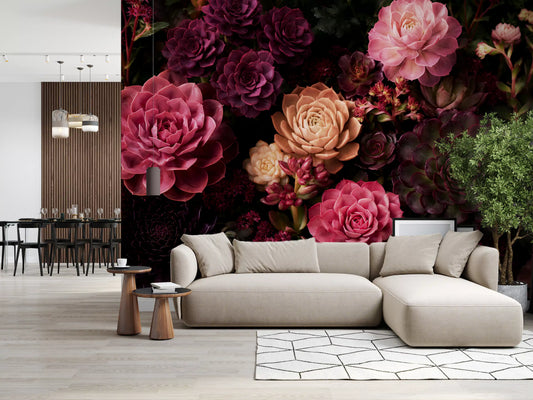 Midnight Succulent Bloom Wall Mural
