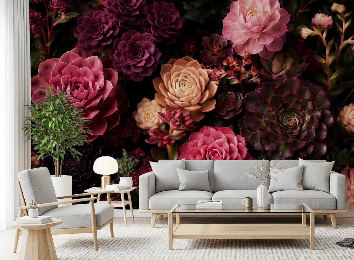 Midnight Succulent Bloom Wall Mural