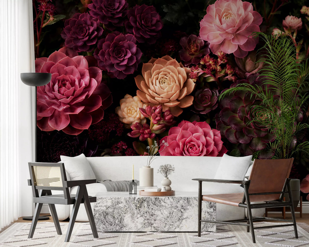 Midnight Succulent Bloom Wall Mural