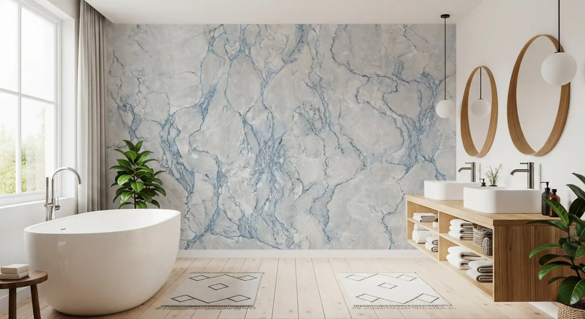 Cool Blue Marble Veining Wall Mural