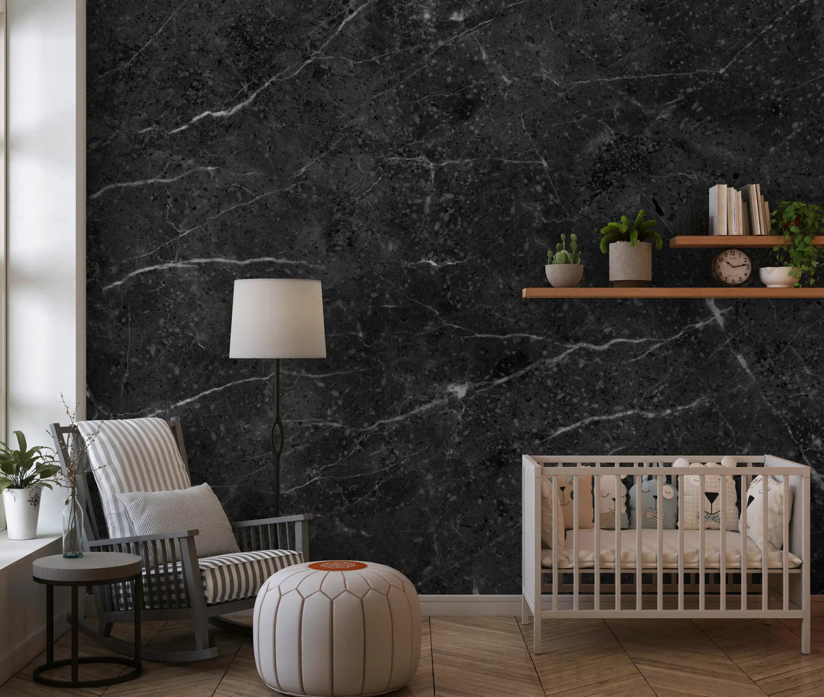 Midnight Slate Veined Marble Wall Mural