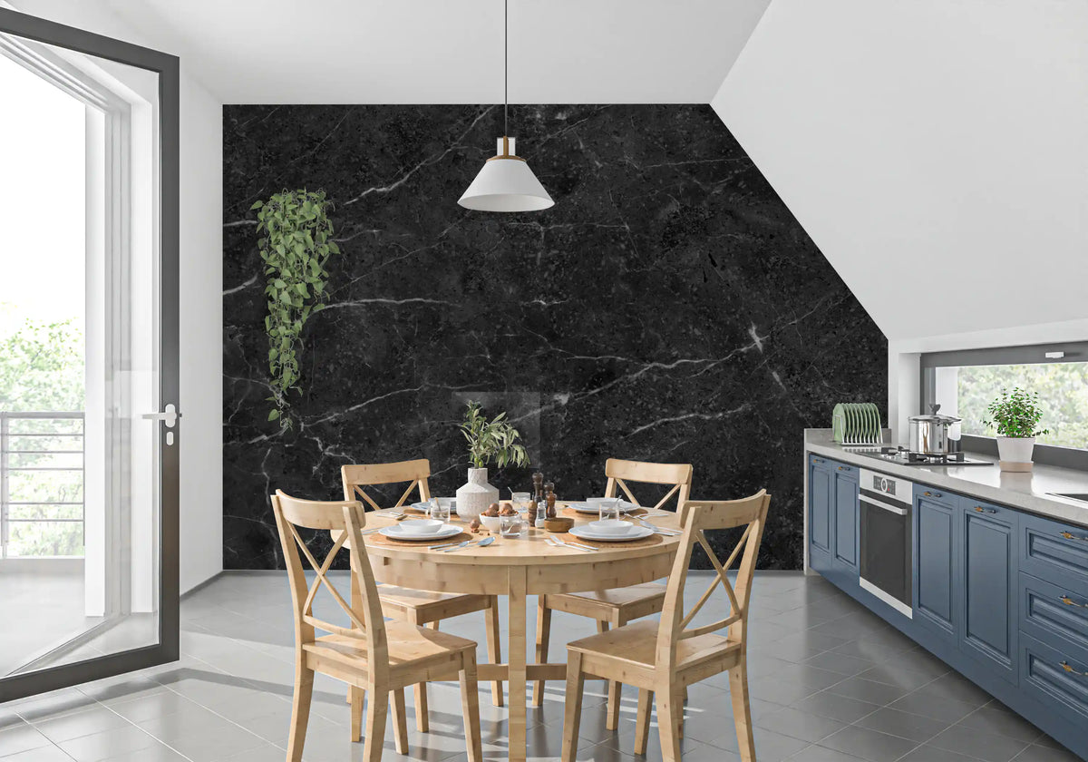 Midnight Slate Veined Marble Wall Mural