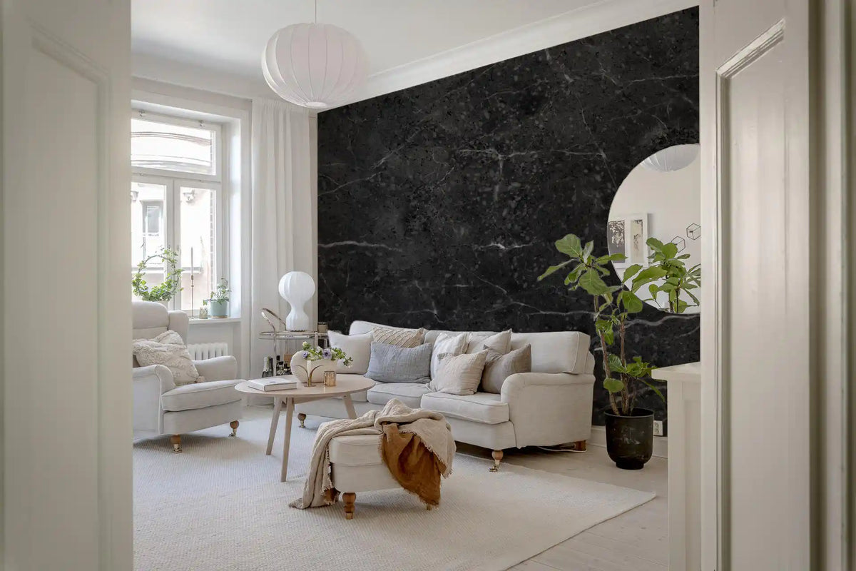 Midnight Slate Veined Marble Wall Mural