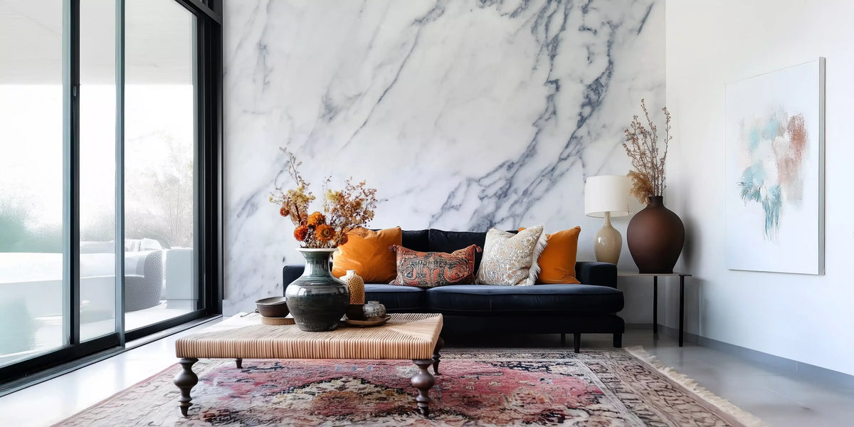 Classic White and Grey Marble Veins Wall Mural