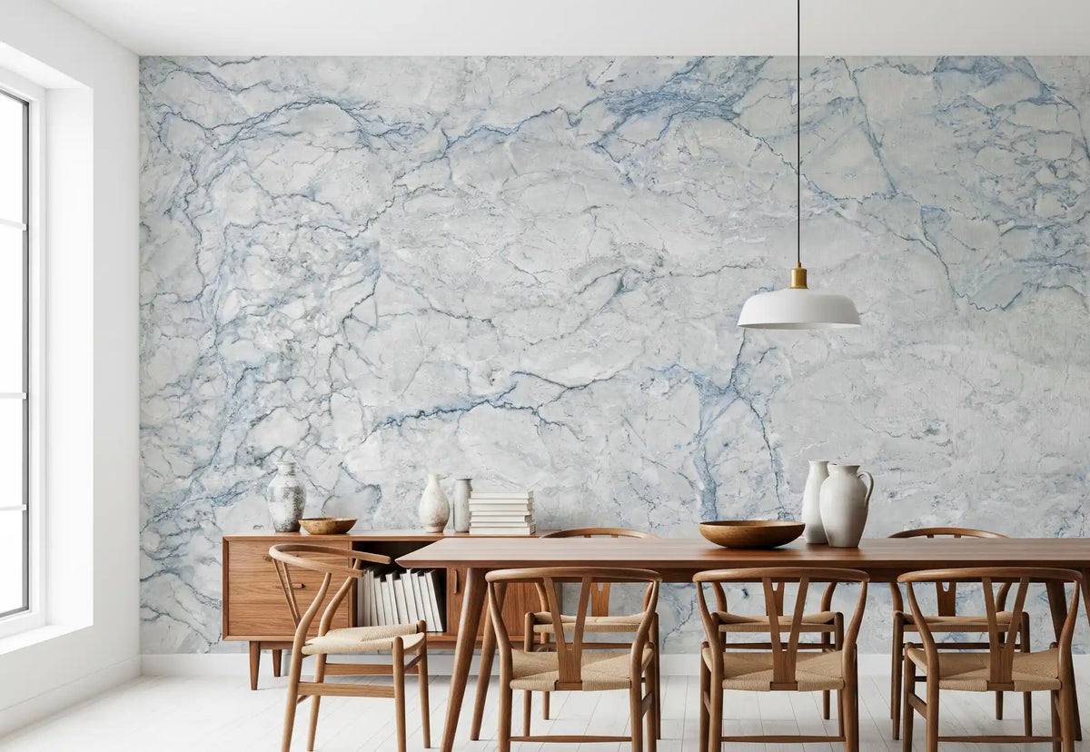Cool Blue and White Marble Stone Wall Mural
