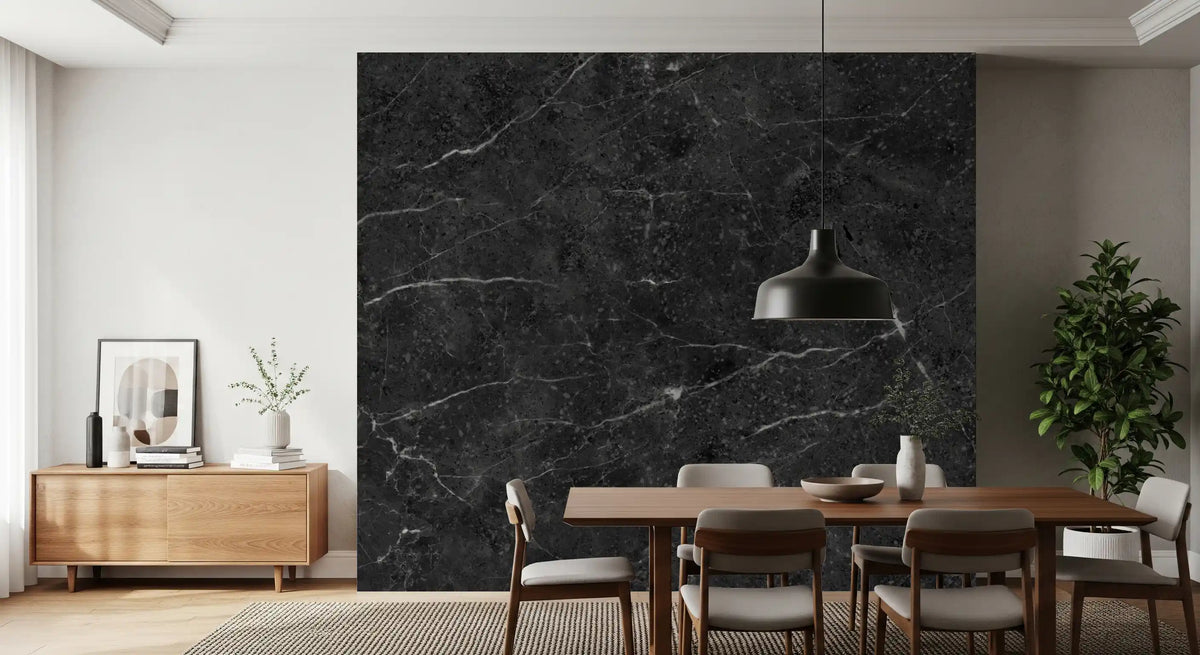 Dark Charcoal Veined Stone Texture Wall Mural