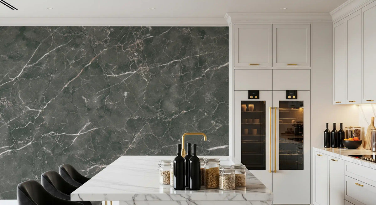 Dark Charcoal Marble Vein Texture Wall Mural