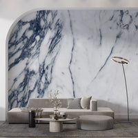 Classic Navy and White Marble Veins Wall Mural