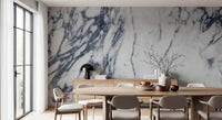 Classic Navy and White Marble Veins Wall Mural
