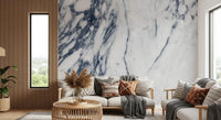 Classic Navy and White Marble Veins Wall Mural