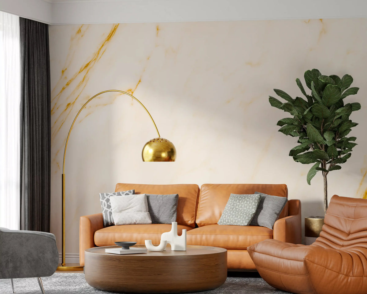 Golden Veined White Marble Wall Mural