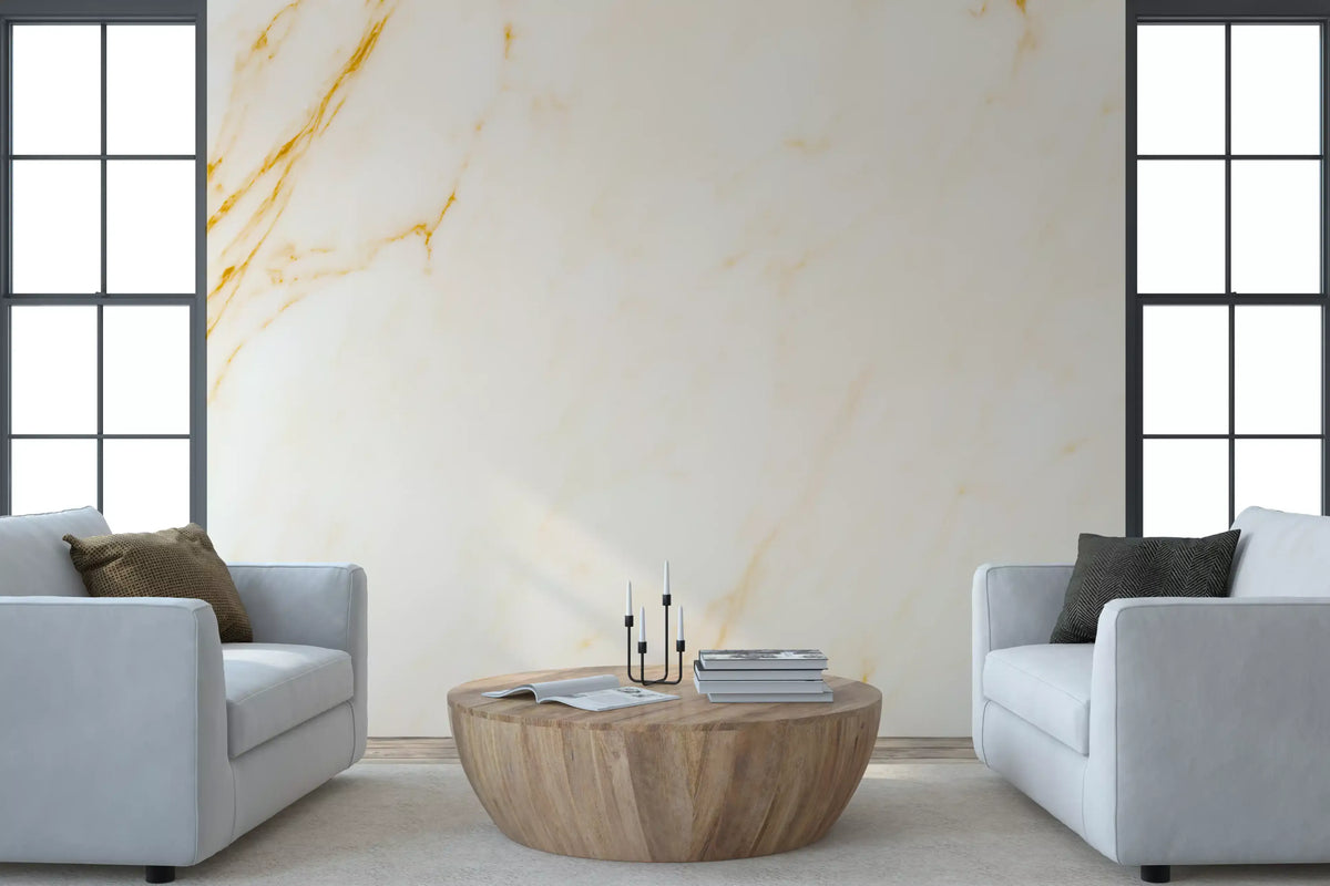 Golden Veined White Marble Wall Mural