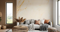 Golden Veined White Marble Wall Mural