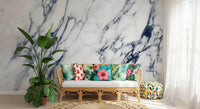 Classic White and Blue Veined Marble Wall Mural