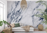 Classic White and Blue Veined Marble Wall Mural
