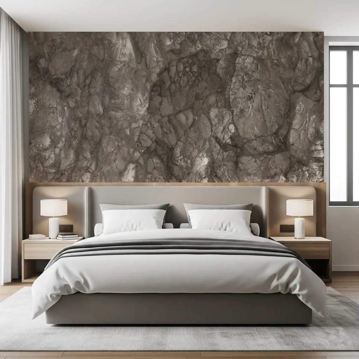 Polished Earthy Brown Stone Texture Wall Mural