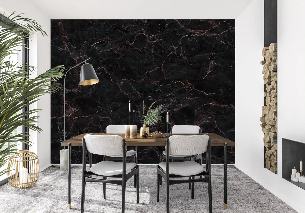 Midnight Obsidian Marble Veins Wall Mural