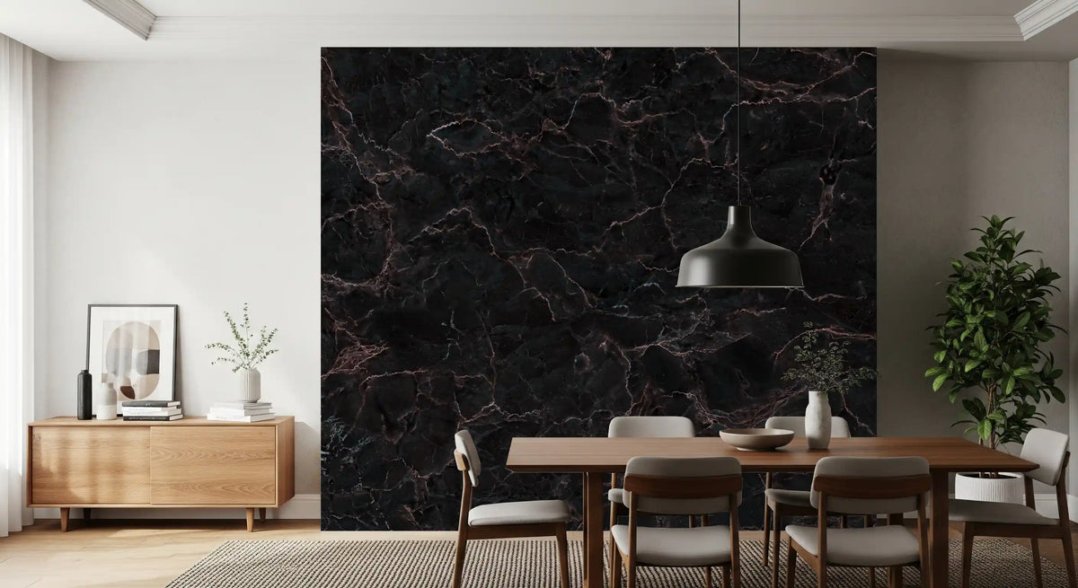 Midnight Obsidian Marble Veins Wall Mural