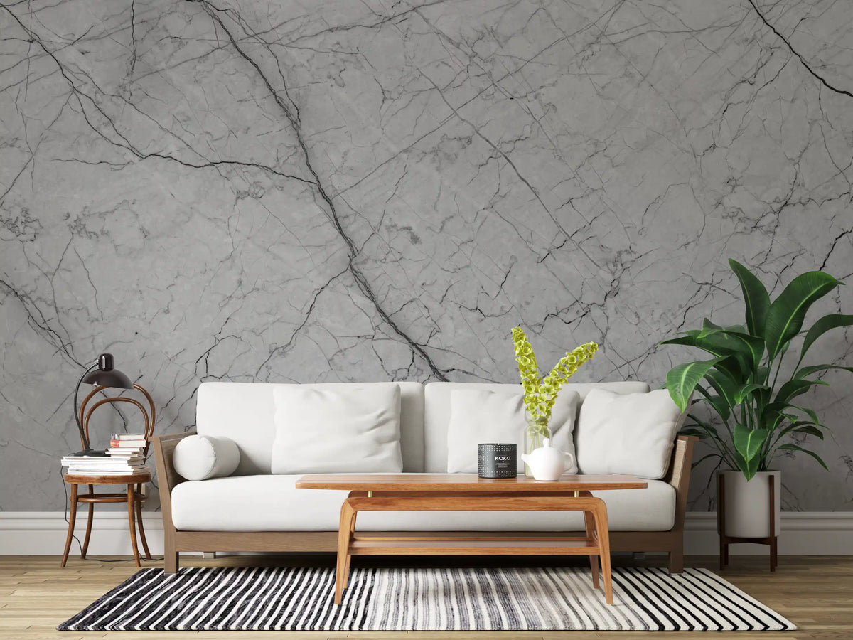 Monochromatic Grey Veined Stone Wall Mural